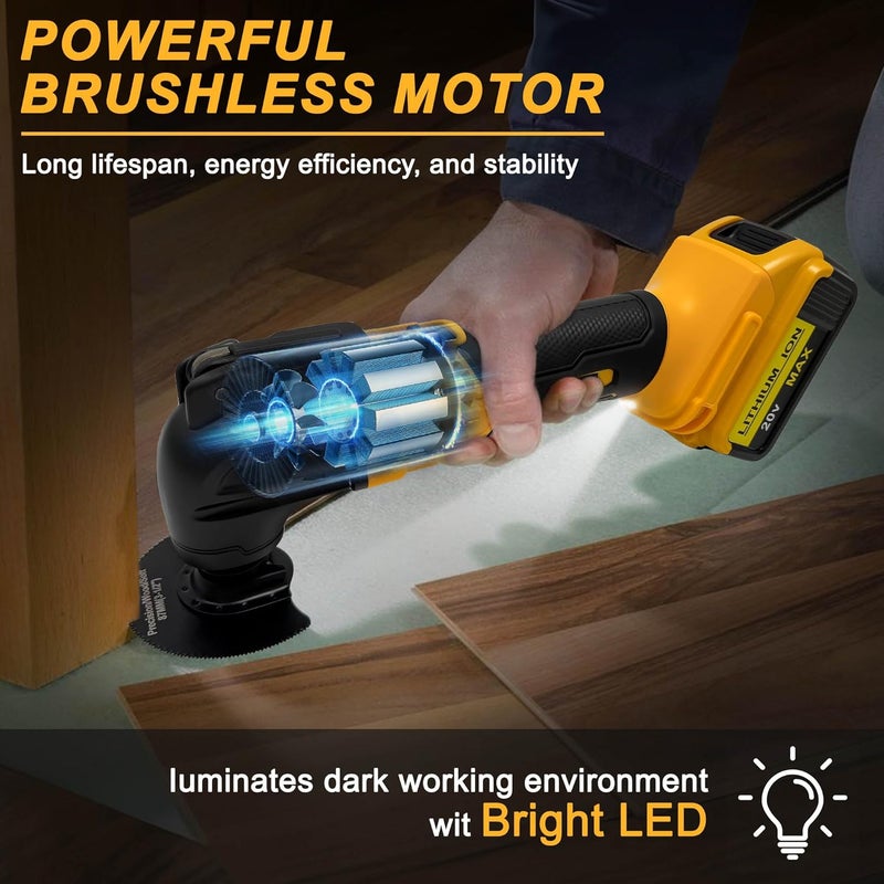 byczone Cordless Oscillating Multitool Compatible with DeWalt 20V Max Battery, Tool Only, 6 Speeds 8,500-21,000 RPM, Bulit-in LED Light, 22 Accessories, Oscillating Power Tools for Scraping Cutting Sanding - Image 3